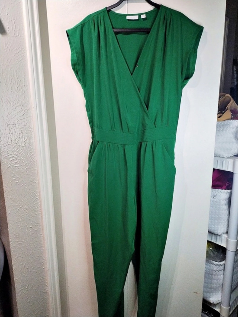 New York & Company Green Wide Leg Jumpsuit Size Large